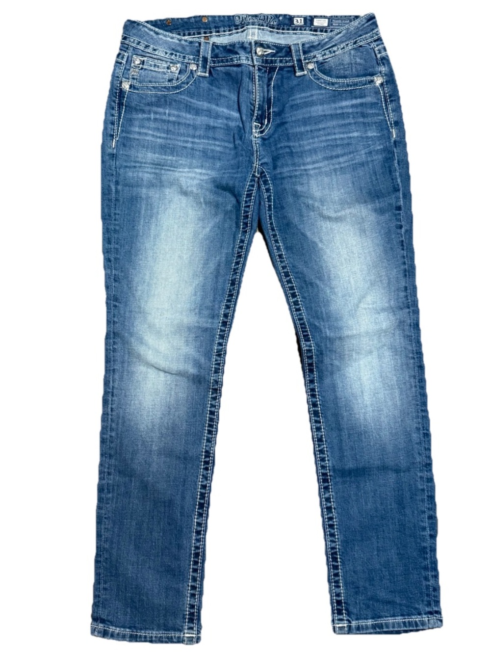 Miss Me Jeans Signature Rise Skinny Size 31 Embellished Cross Pocket Rhinestone